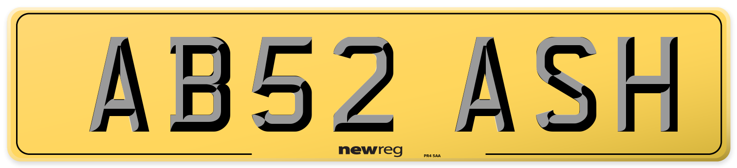 AB52 ASH Rear Number Plate