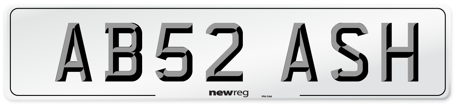 AB52 ASH Front Number Plate