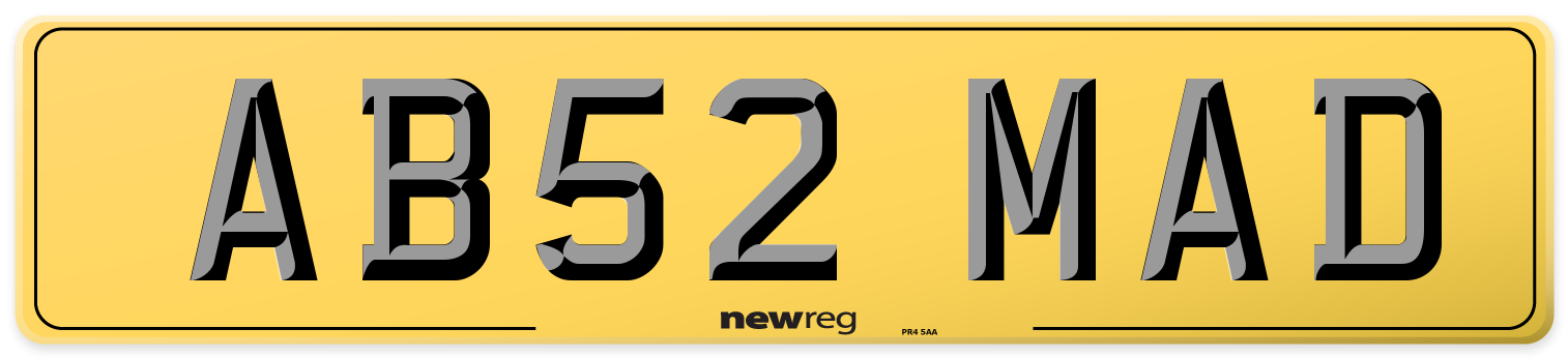 AB52 MAD Rear Number Plate