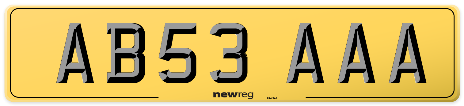 AB53 AAA Rear Number Plate