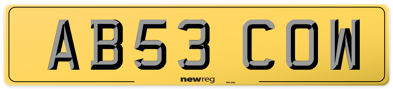 AB53 COW Rear Number Plate