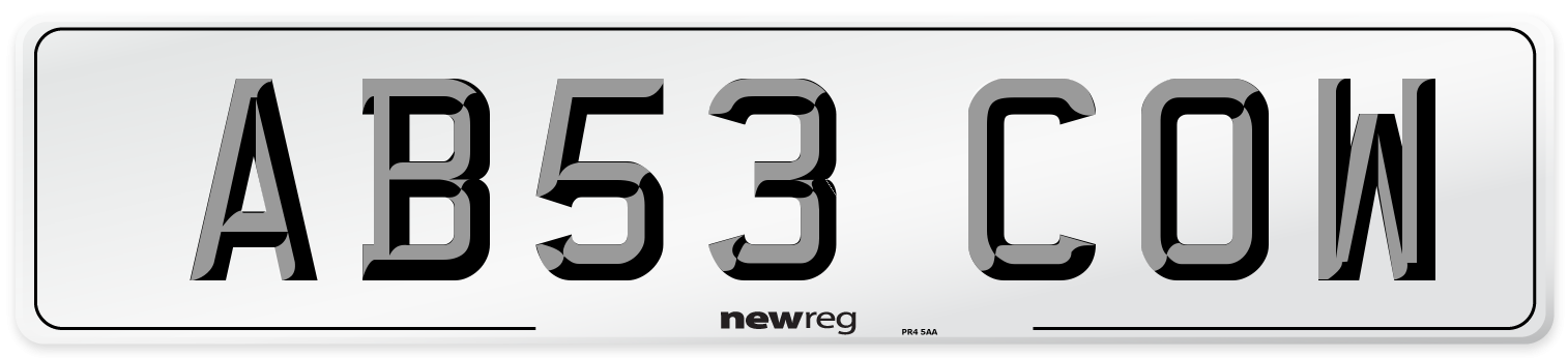 AB53 COW Front Number Plate