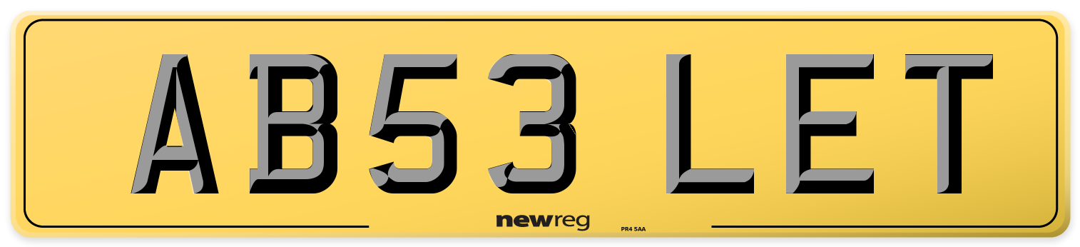 AB53 LET Rear Number Plate