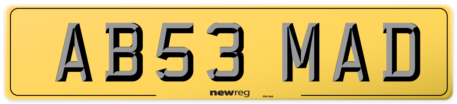 AB53 MAD Rear Number Plate