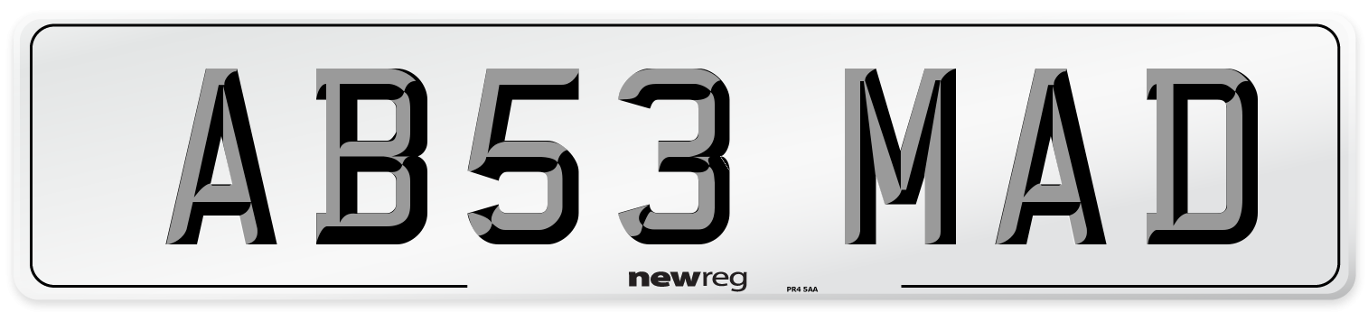 AB53 MAD Front Number Plate