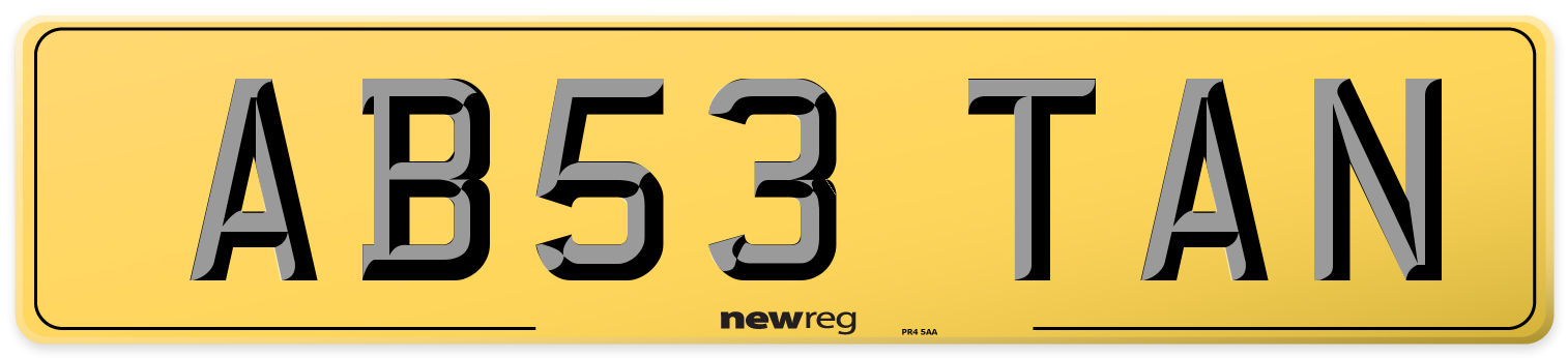 AB53 TAN Rear Number Plate