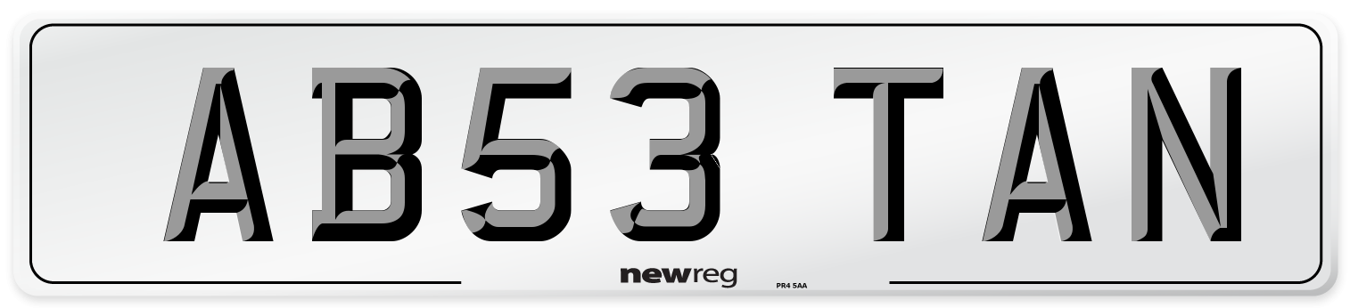 AB53 TAN Front Number Plate