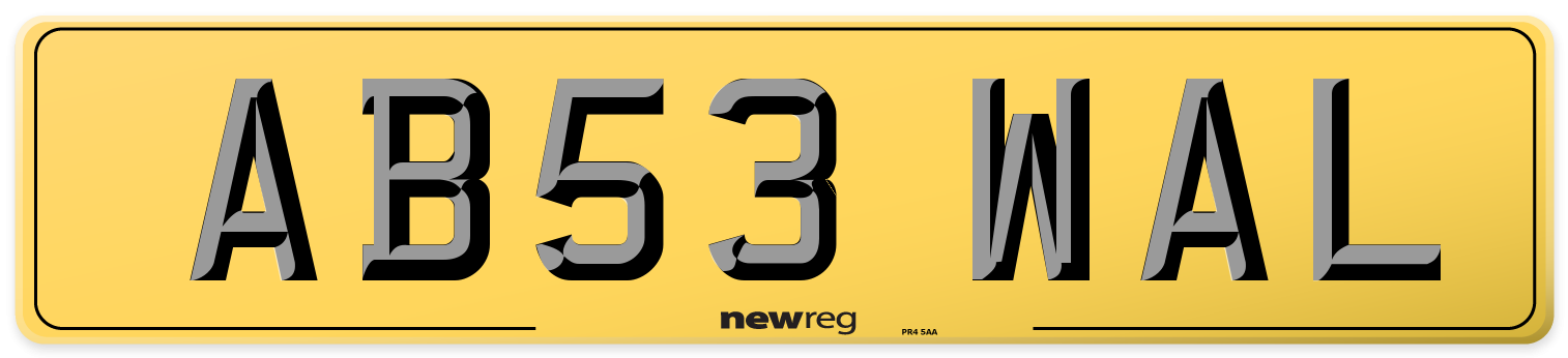 AB53 WAL Rear Number Plate