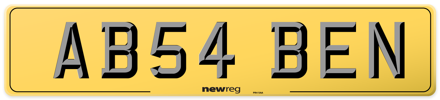 AB54 BEN Rear Number Plate