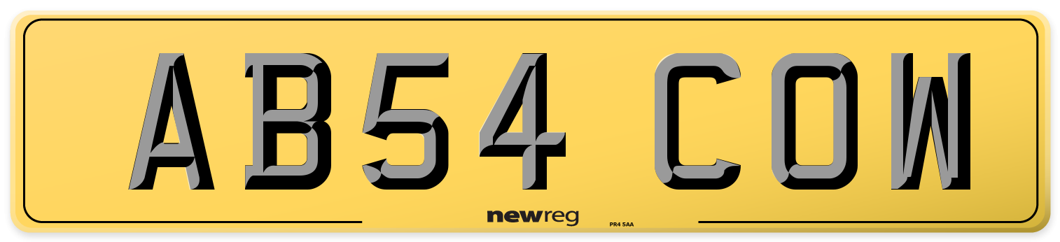 AB54 COW Rear Number Plate