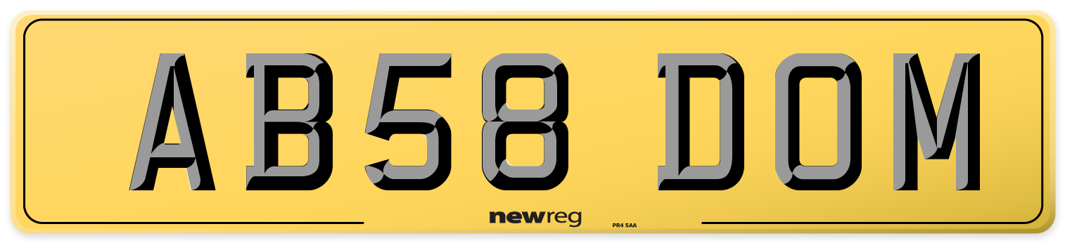 AB58 DOM Rear Number Plate