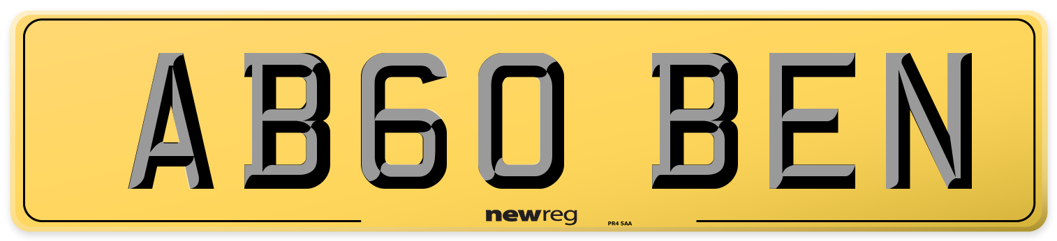 AB60 BEN Rear Number Plate