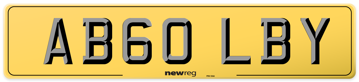 AB60 LBY Rear Number Plate