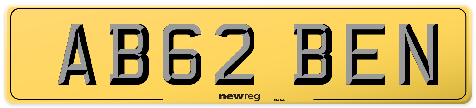 AB62 BEN Rear Number Plate