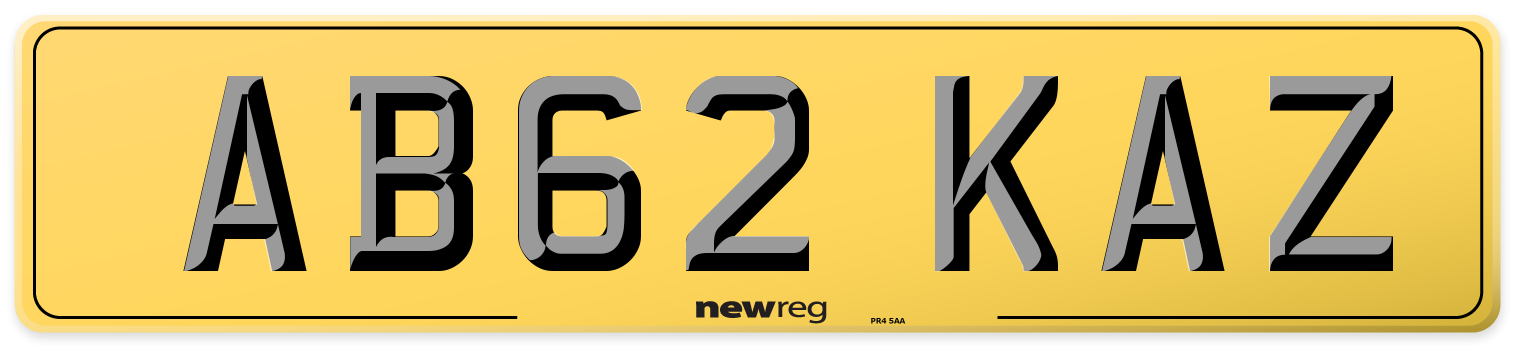 AB62 KAZ Rear Number Plate