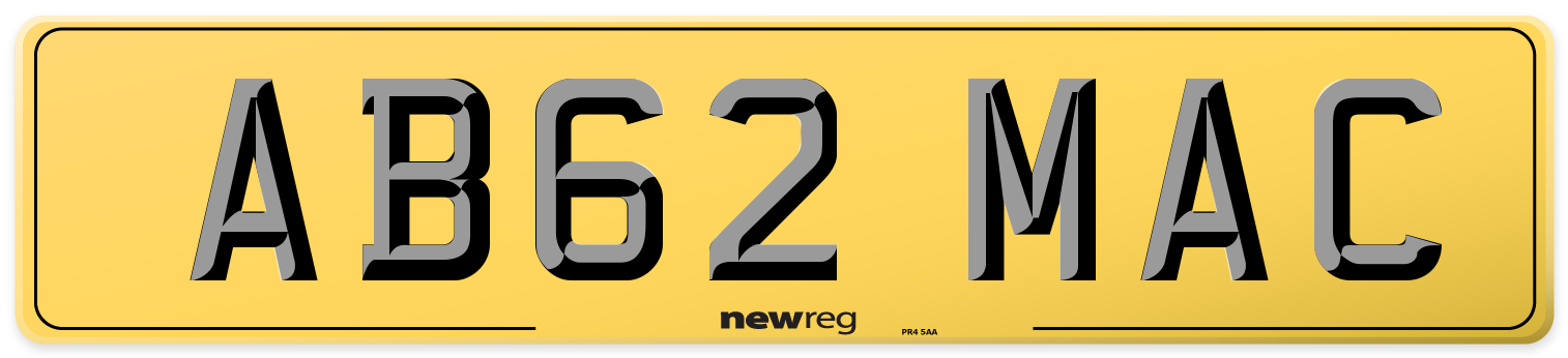 AB62 MAC Rear Number Plate