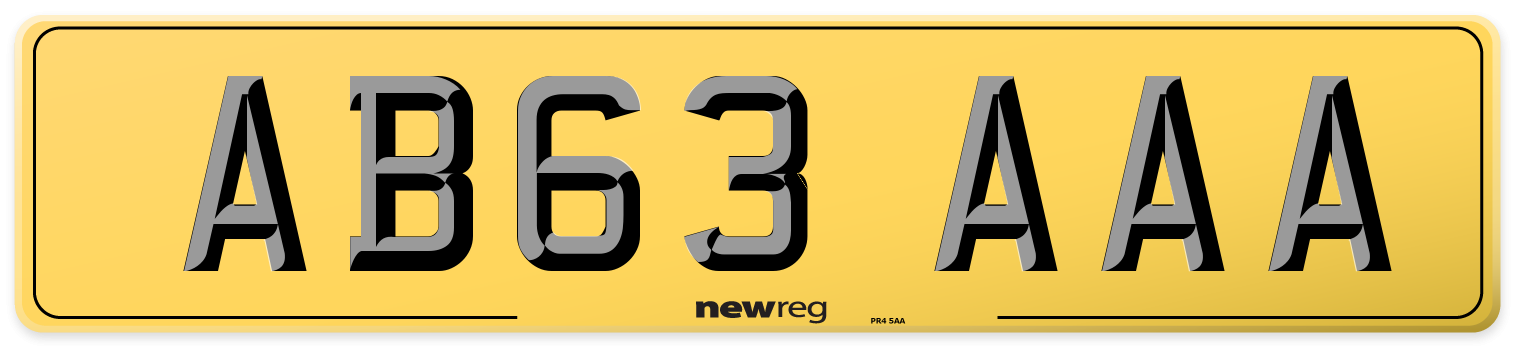 AB63 AAA Rear Number Plate