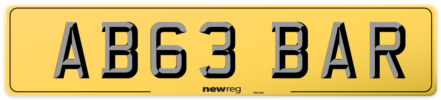 AB63 BAR Rear Number Plate