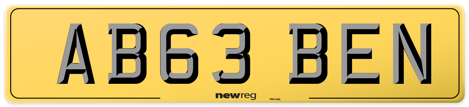 AB63 BEN Rear Number Plate