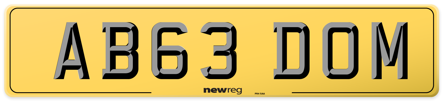 AB63 DOM Rear Number Plate