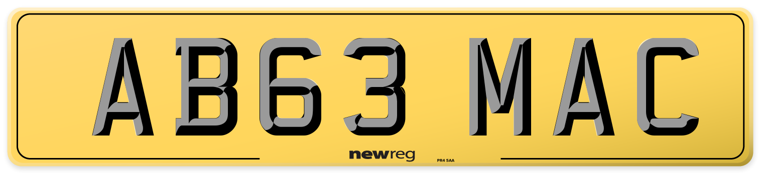 AB63 MAC Rear Number Plate