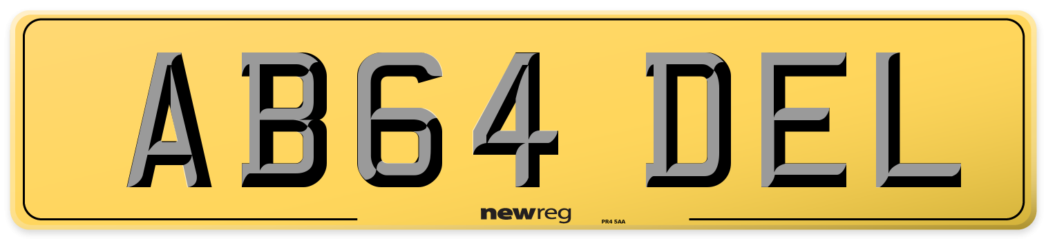 AB64 DEL Rear Number Plate