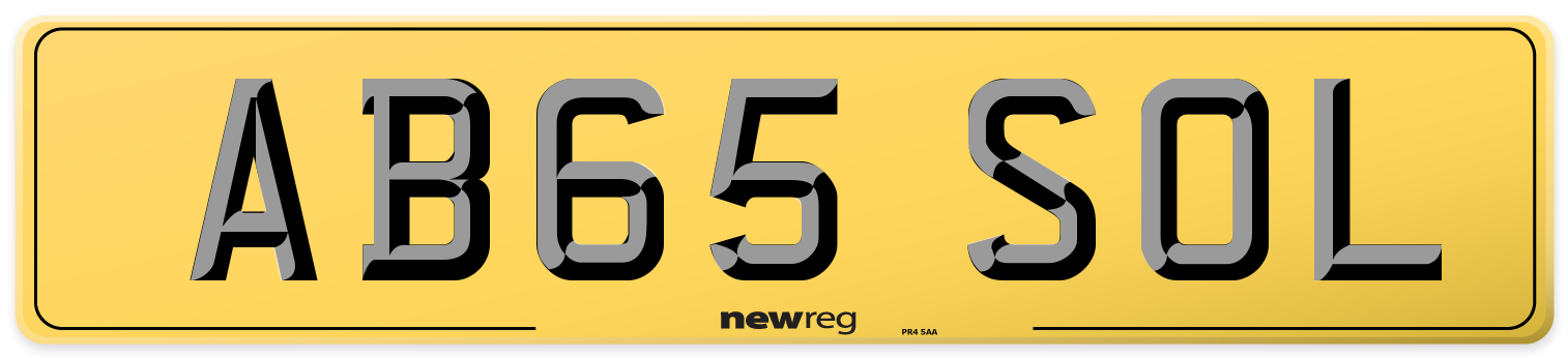 AB65 SOL Rear Number Plate