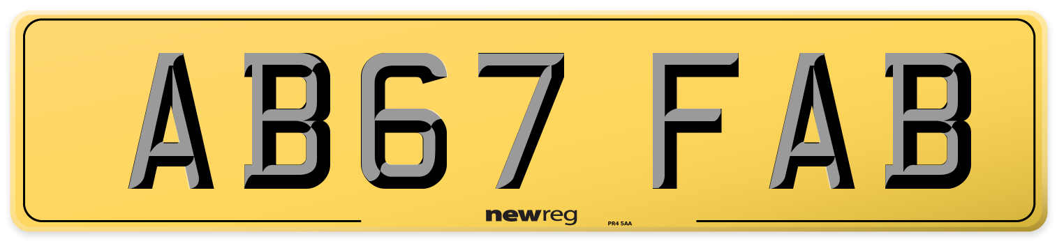 AB67 FAB Rear Number Plate