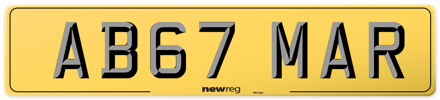AB67 MAR Rear Number Plate