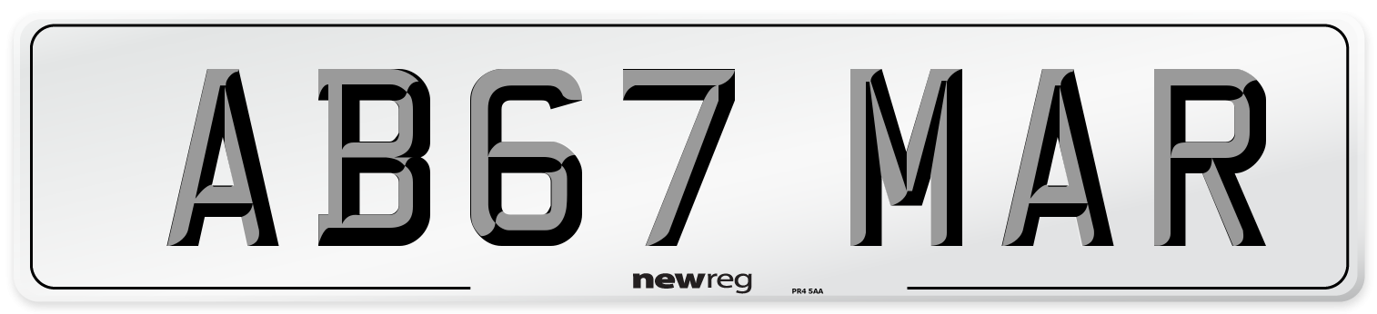 AB67 MAR Front Number Plate