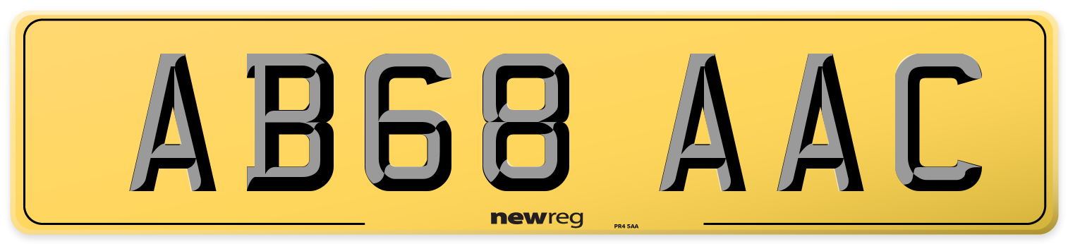 AB68 AAC Rear Number Plate