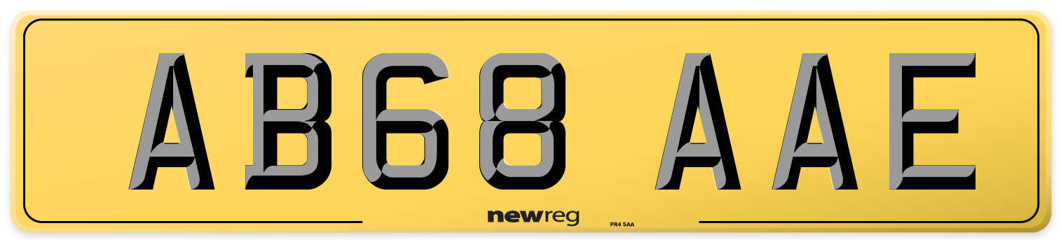 AB68 AAE Rear Number Plate