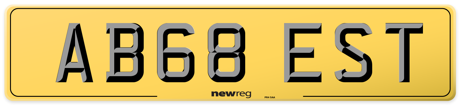 AB68 EST Rear Number Plate