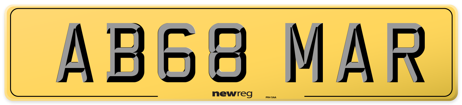AB68 MAR Rear Number Plate