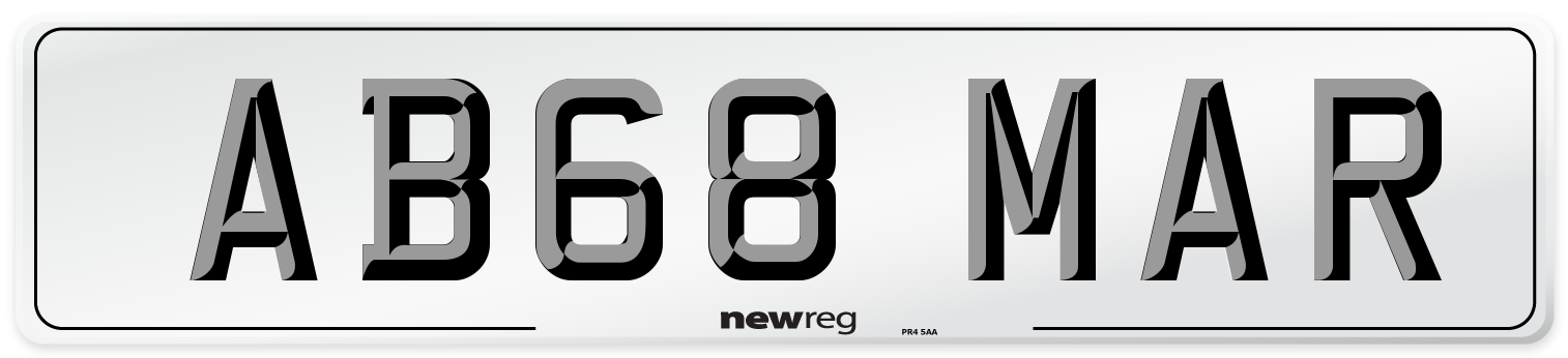 AB68 MAR Front Number Plate