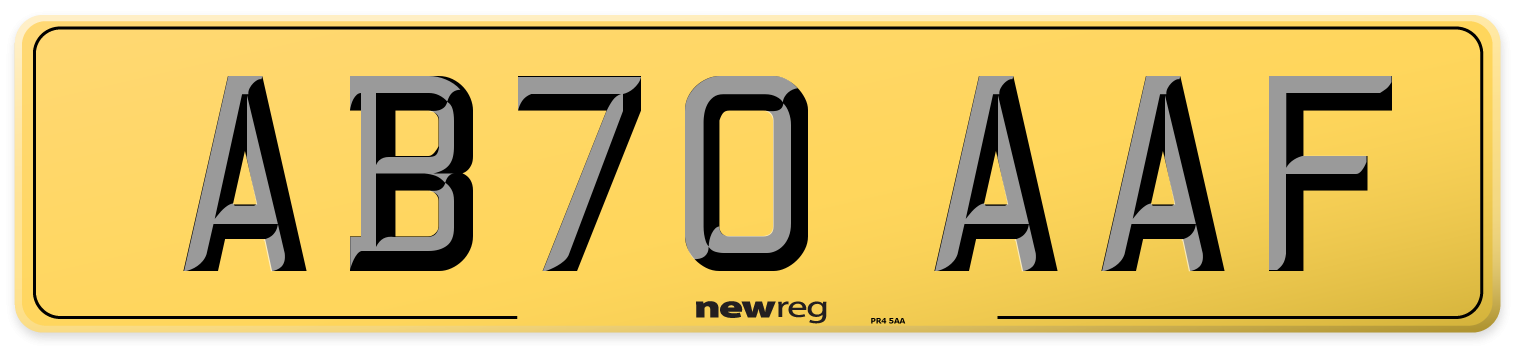 AB70 AAF Rear Number Plate