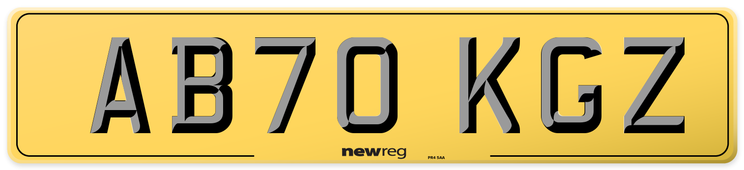 AB70 KGZ Rear Number Plate
