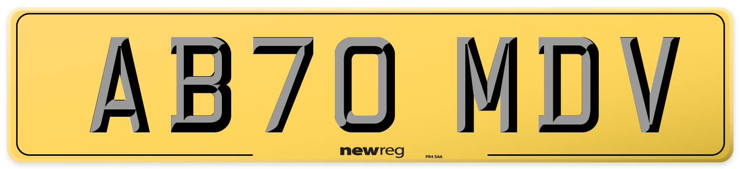 AB70 MDV Rear Number Plate