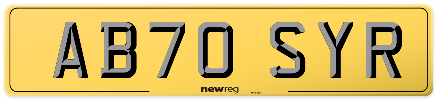 AB70 SYR Rear Number Plate