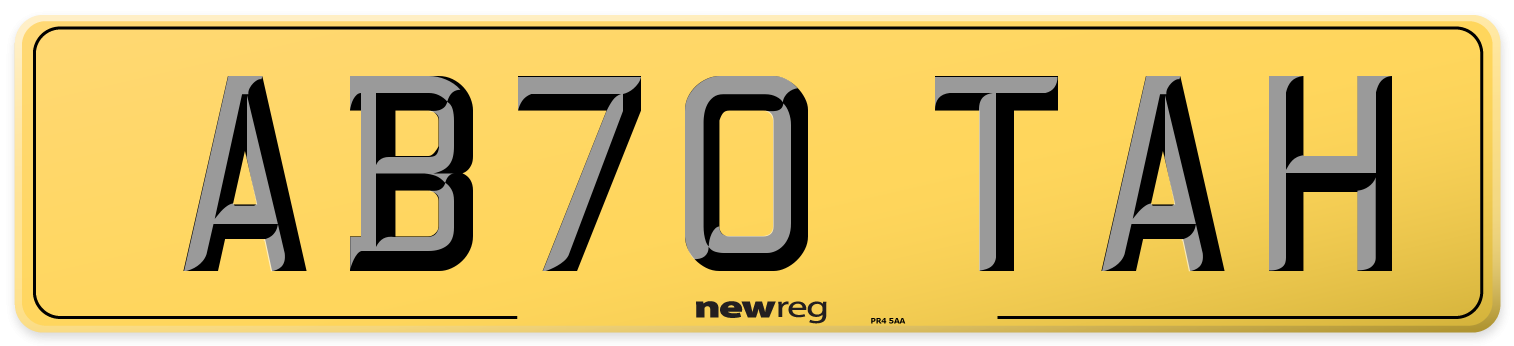 AB70 TAH Rear Number Plate