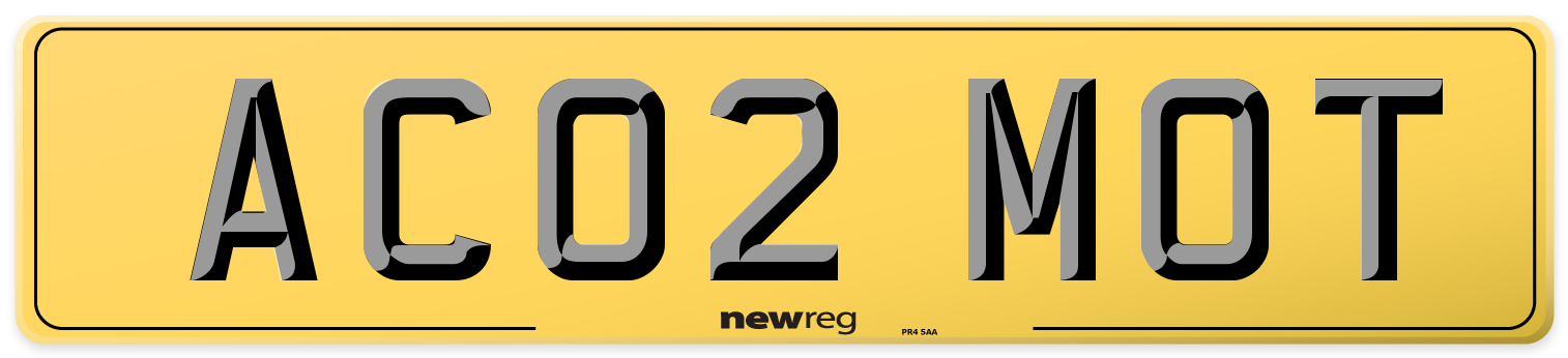 AC02 MOT Rear Number Plate