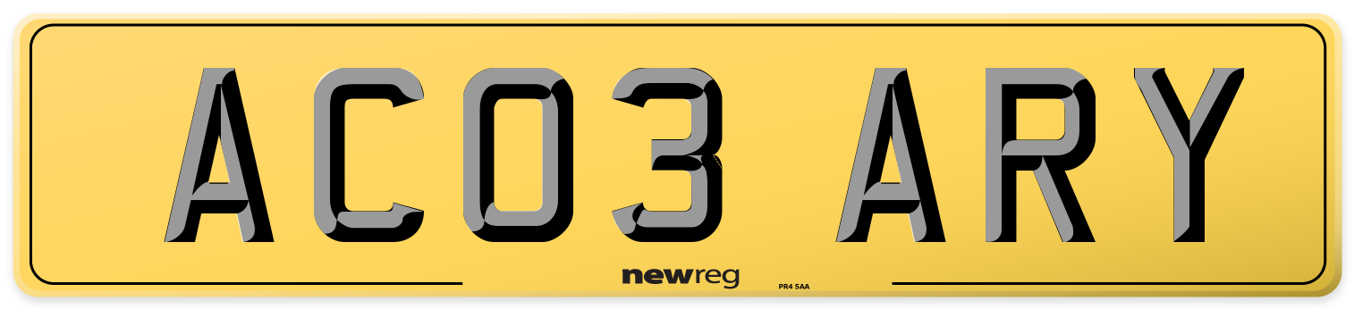 AC03 ARY Rear Number Plate