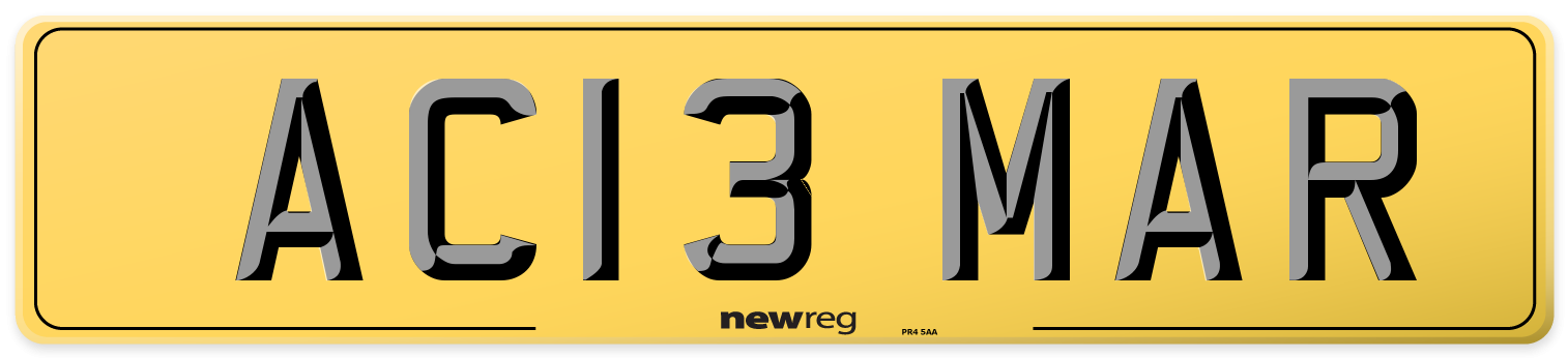 AC13 MAR Rear Number Plate