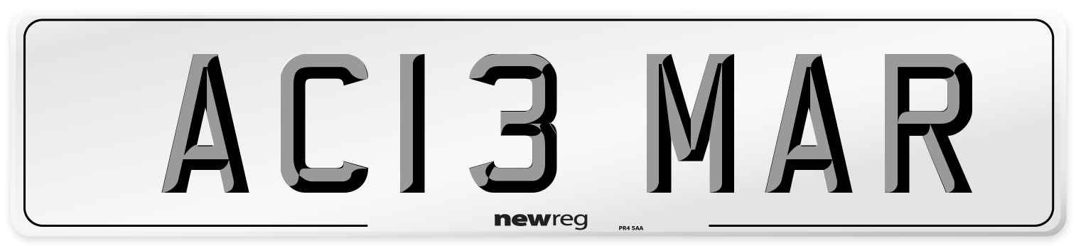 AC13 MAR Front Number Plate