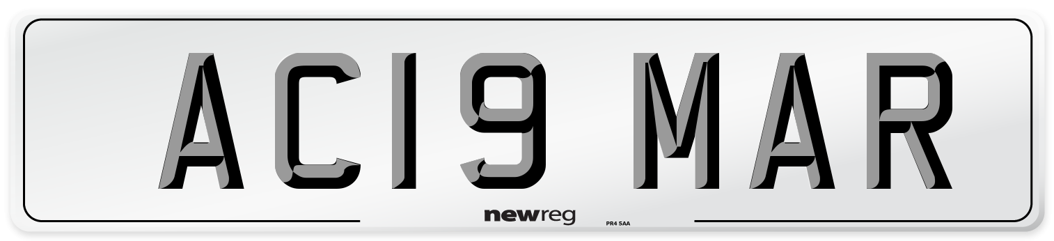 AC19 MAR Front Number Plate