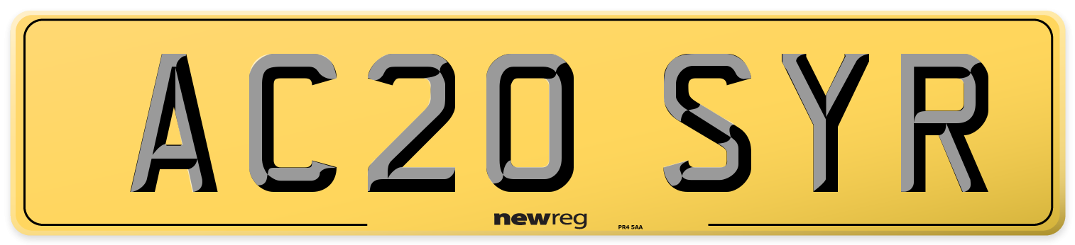 AC20 SYR Rear Number Plate