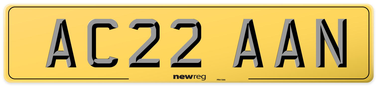 AC22 AAN Rear Number Plate