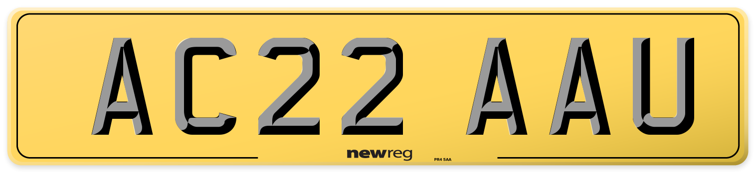 AC22 AAU Rear Number Plate
