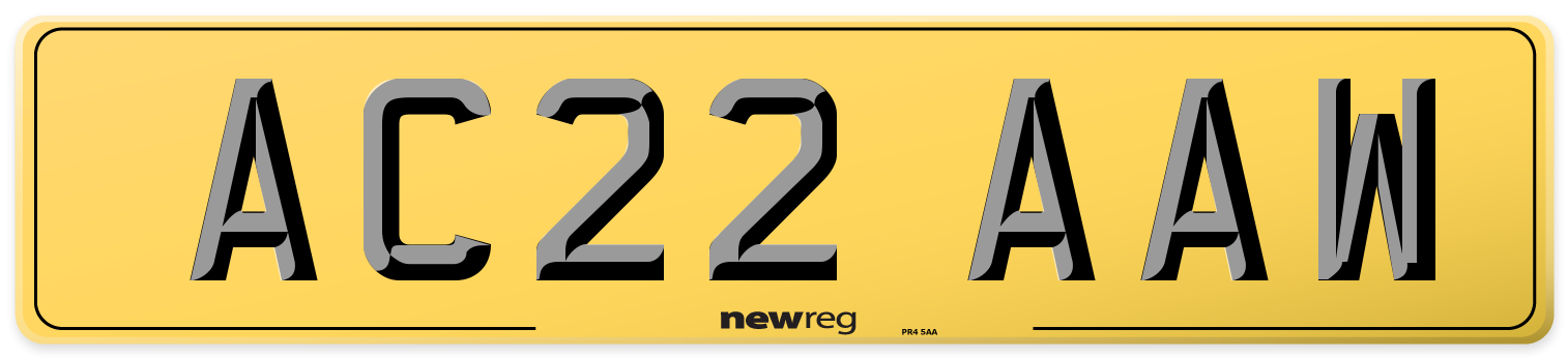 AC22 AAW Rear Number Plate