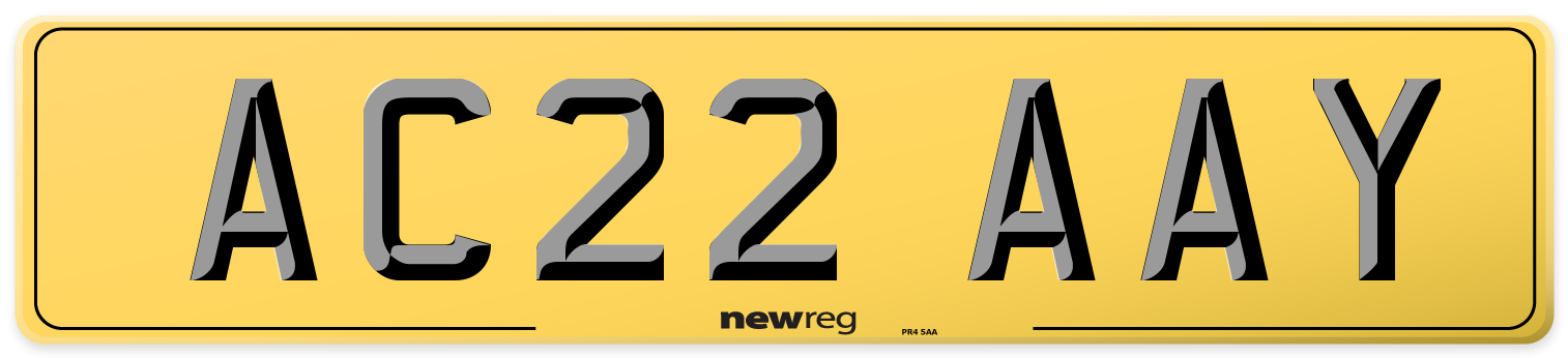 AC22 AAY Rear Number Plate